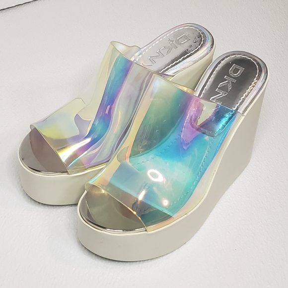 Dkny Shoes Dkny Nwot Holographic Pen Wedge Sandals Poshmark